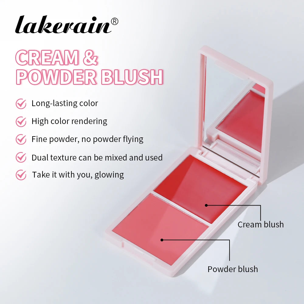 Cream & Powder Blush Matte 5Colors Dewy Rosy Blush Makeup Pan Long-lasting Wearing High Pigment Natural Matte Blush Cosmtics